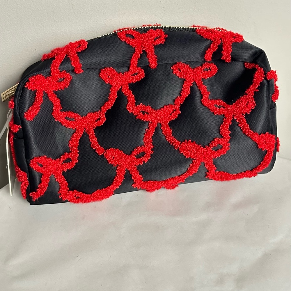 Black and Red Cosmetic Bag with Bold Pattern